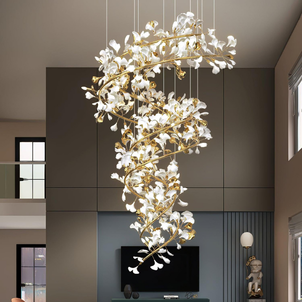 Olivia Modern Gold Staircase Chandelier, Metal & Ceramic