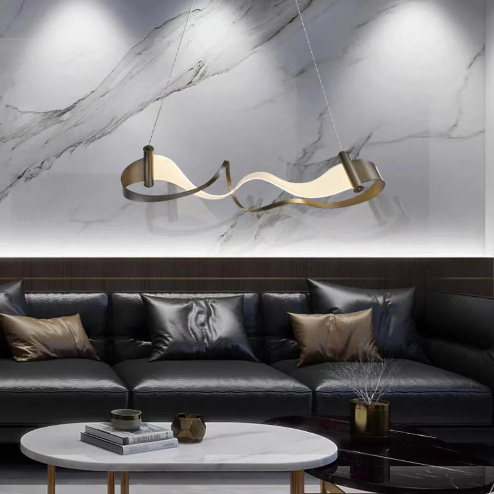 Arisha Metal Gold Pendant Light, Wavy Shape