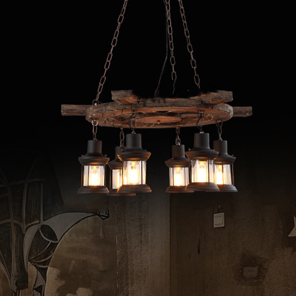 Epoch Retro Rudder Metal & Wood Pendant Light, 6 Heads
