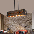 Silva Retro Rectangular Metal & Wood Pendant Light, 5 Heads, 2 Style