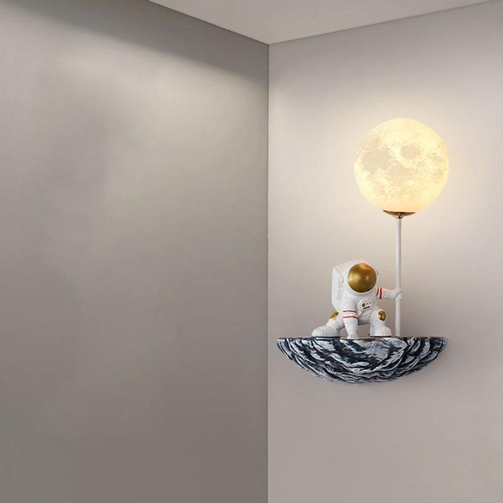 Aria Decorative Astronaut Glass/ Wall Lamp, White/Blue-White