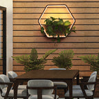 Ray Minimalist Hexagonal Ring With Shelf Metal Outdoor Wall Lamp, Black