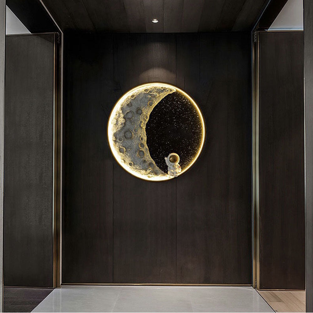 Aria Modern Astronaut Moon Metal Black Wall Lamp