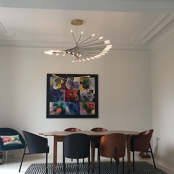 Arisha Modern Chandelier Rotating Fireworks, Black/Gold, Living Room/Art Gallery