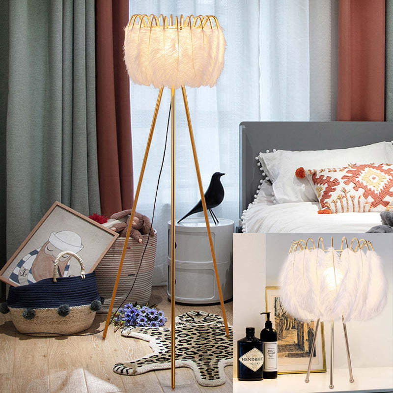 O'Moore Artistic Tripod Feather Floor Lamp, White