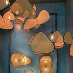 Ritta Pendant Light Leaf Grid, Rattan/Metal, Bedroom