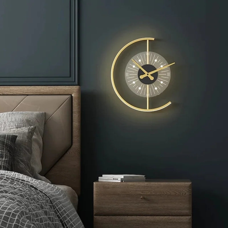 Arisha Modern Clock Metal/ LED Wall Lamp, Black/Gold
