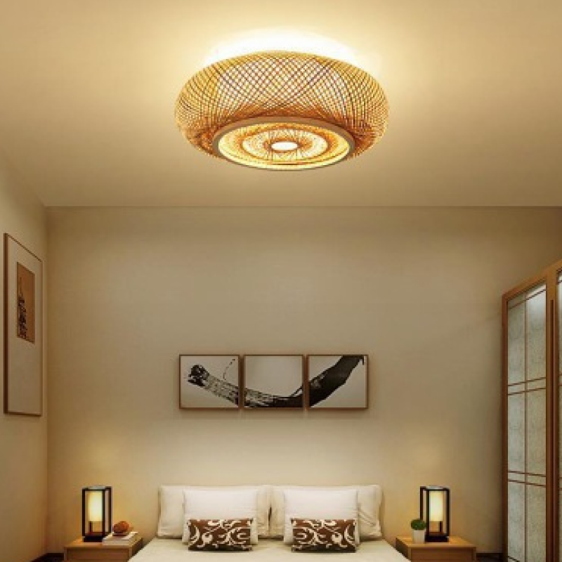 Muto Rattan Woven Rustic LED Flush Mount Ceiling Light