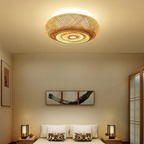 Muto Rattan Woven Rustic LED Flush Mount Ceiling Light