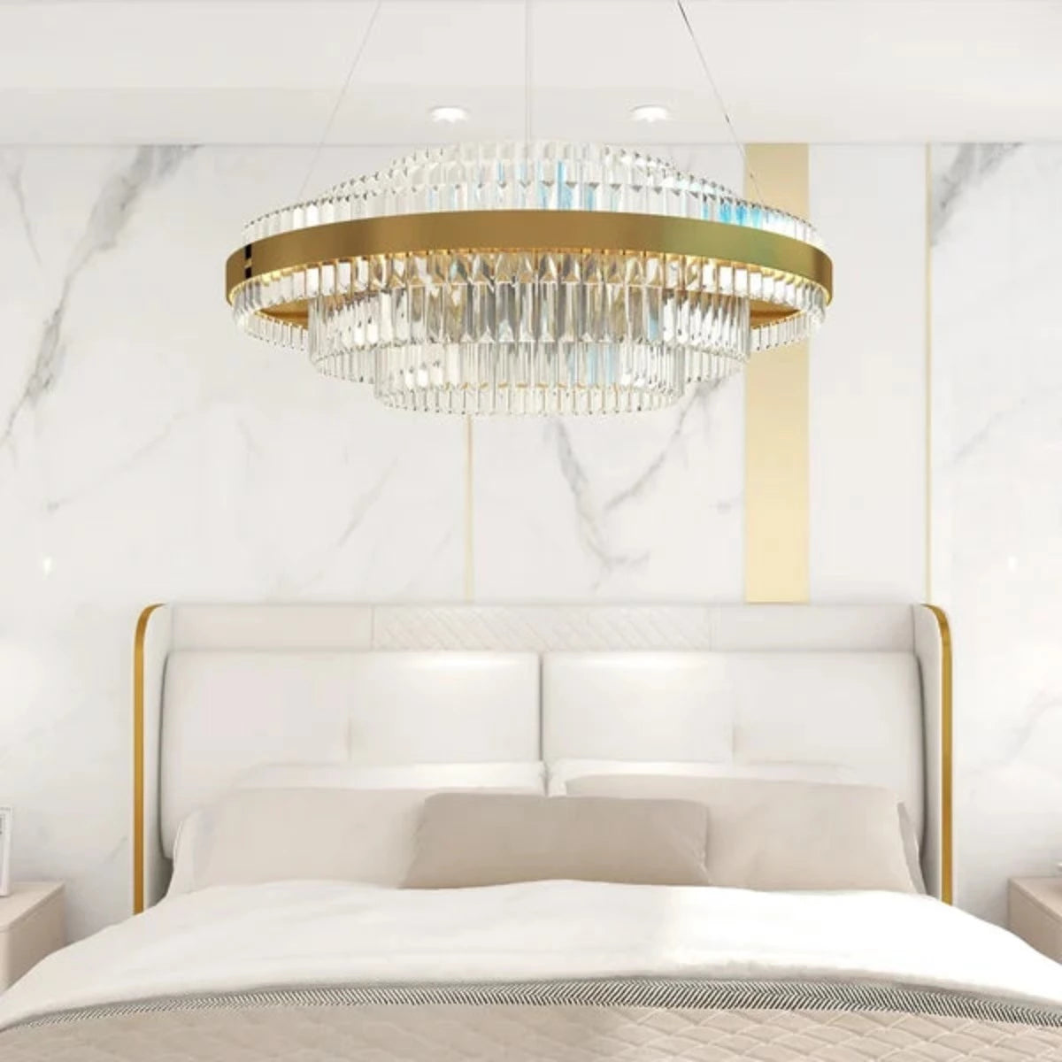 Kristy Modern Tiered Crystal LED Chandelier in Brass Living Room