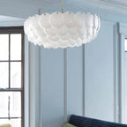 Arisha Wihte Art Deco Chandelier Light Fixture, Ceramic Leaf & Metal