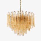 Aurora Chandelier Golden Amber Glass Layered Geometric Luxury
