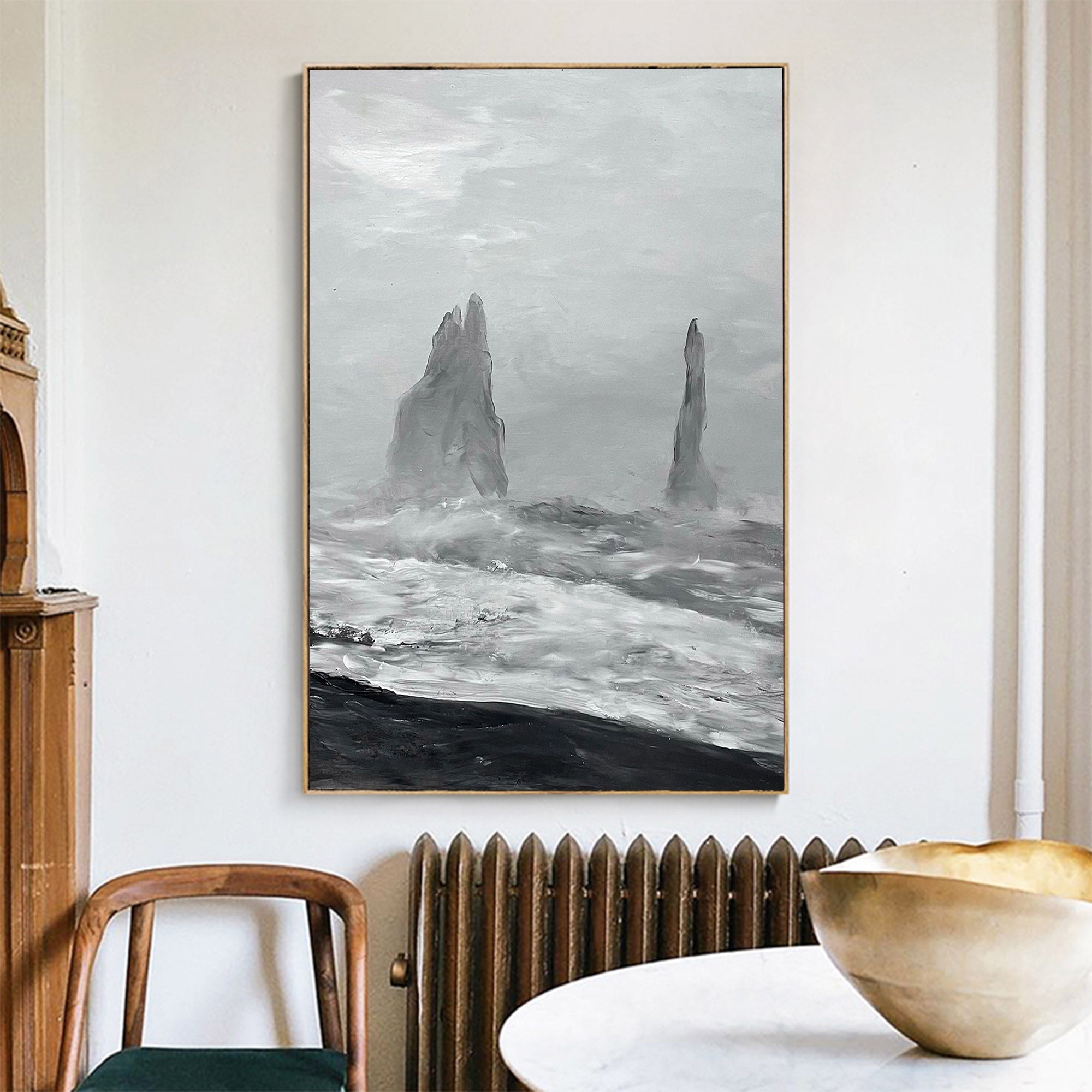 Monochrome Coastal Rock Abstract Painting