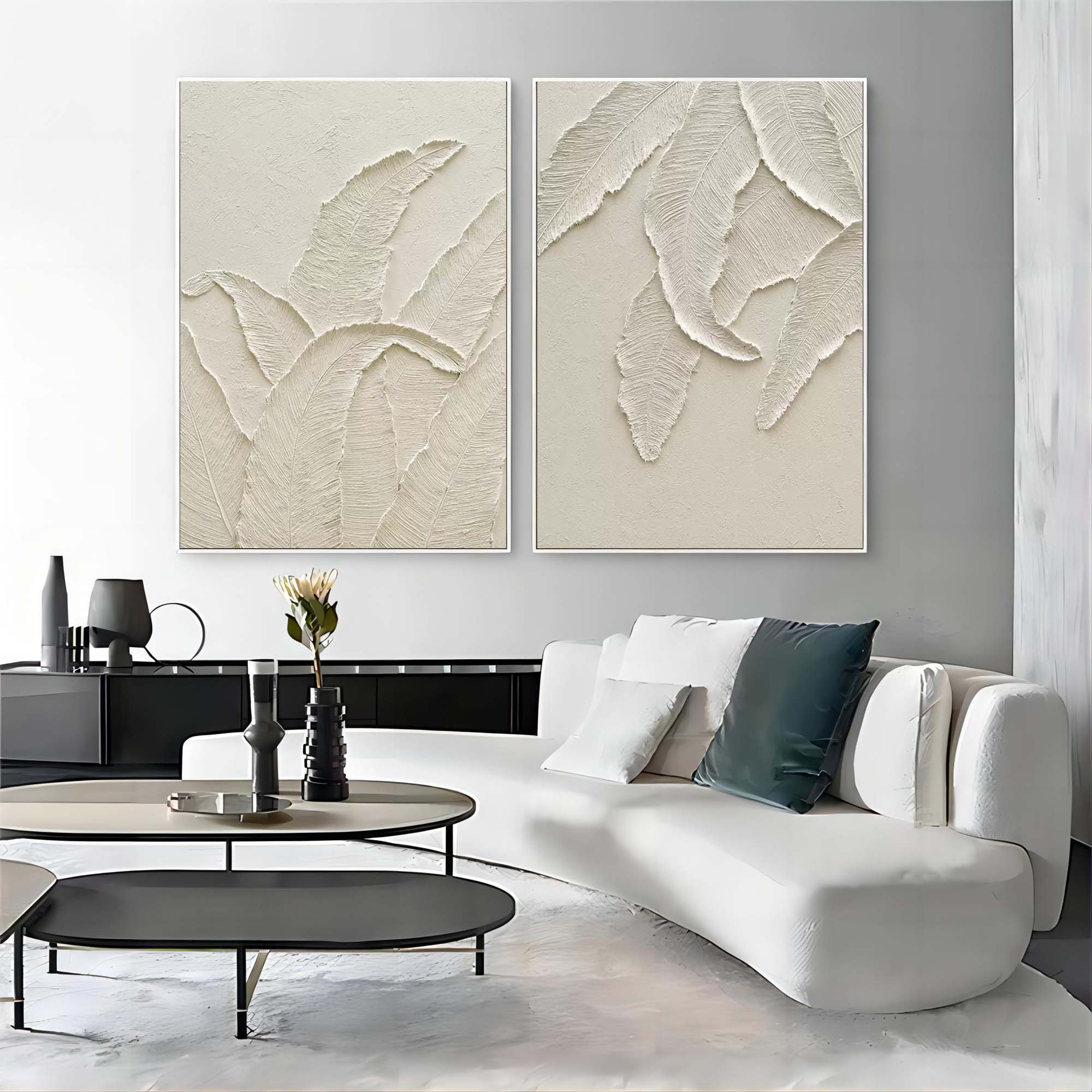 Wabi-Sabi Leaf Texture Relief Painting 2-Piece