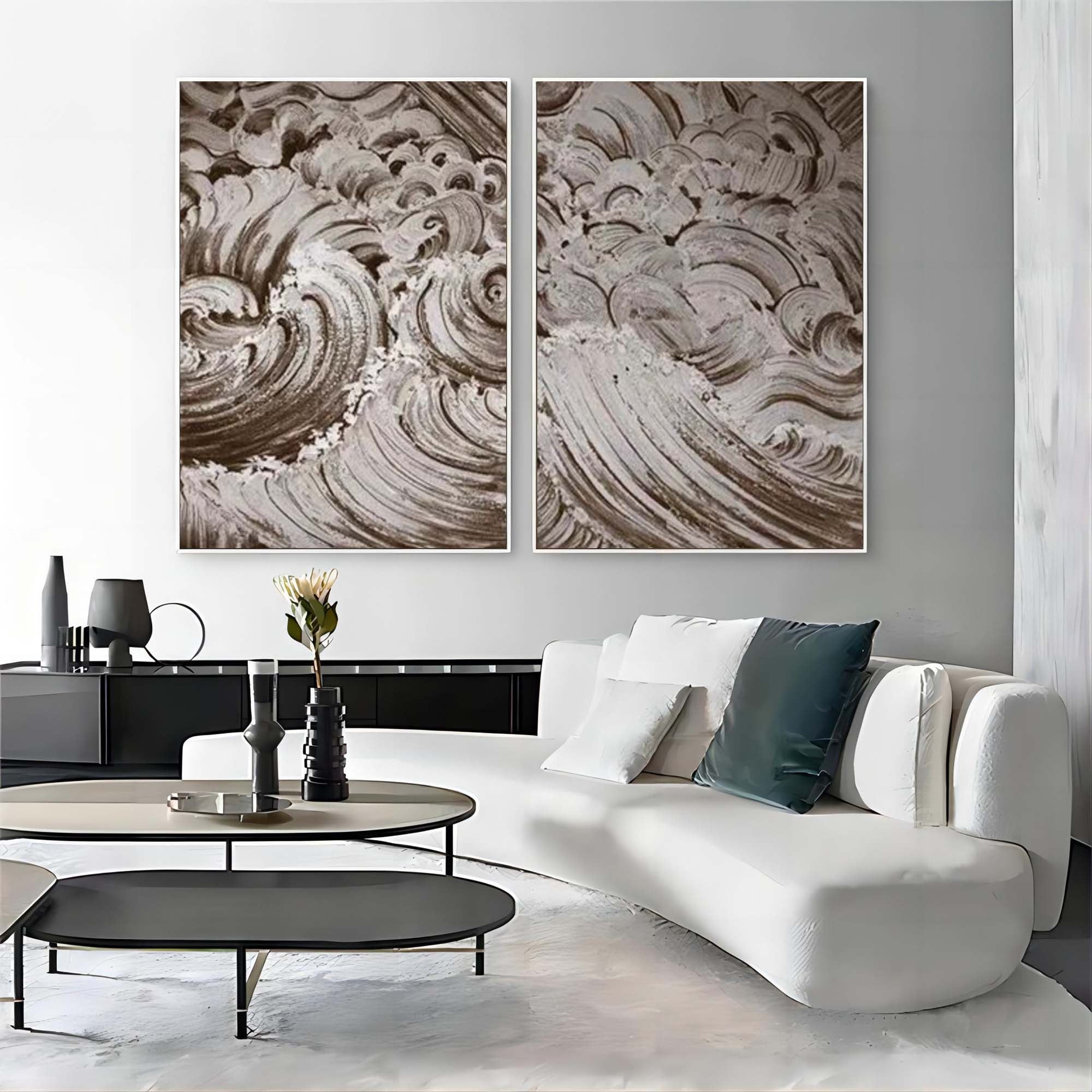 Brown Wave Texture 2 Piece Wall Art Set