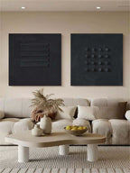 Minimalist Black Bas-Relief Diptych Painting Set Of 2