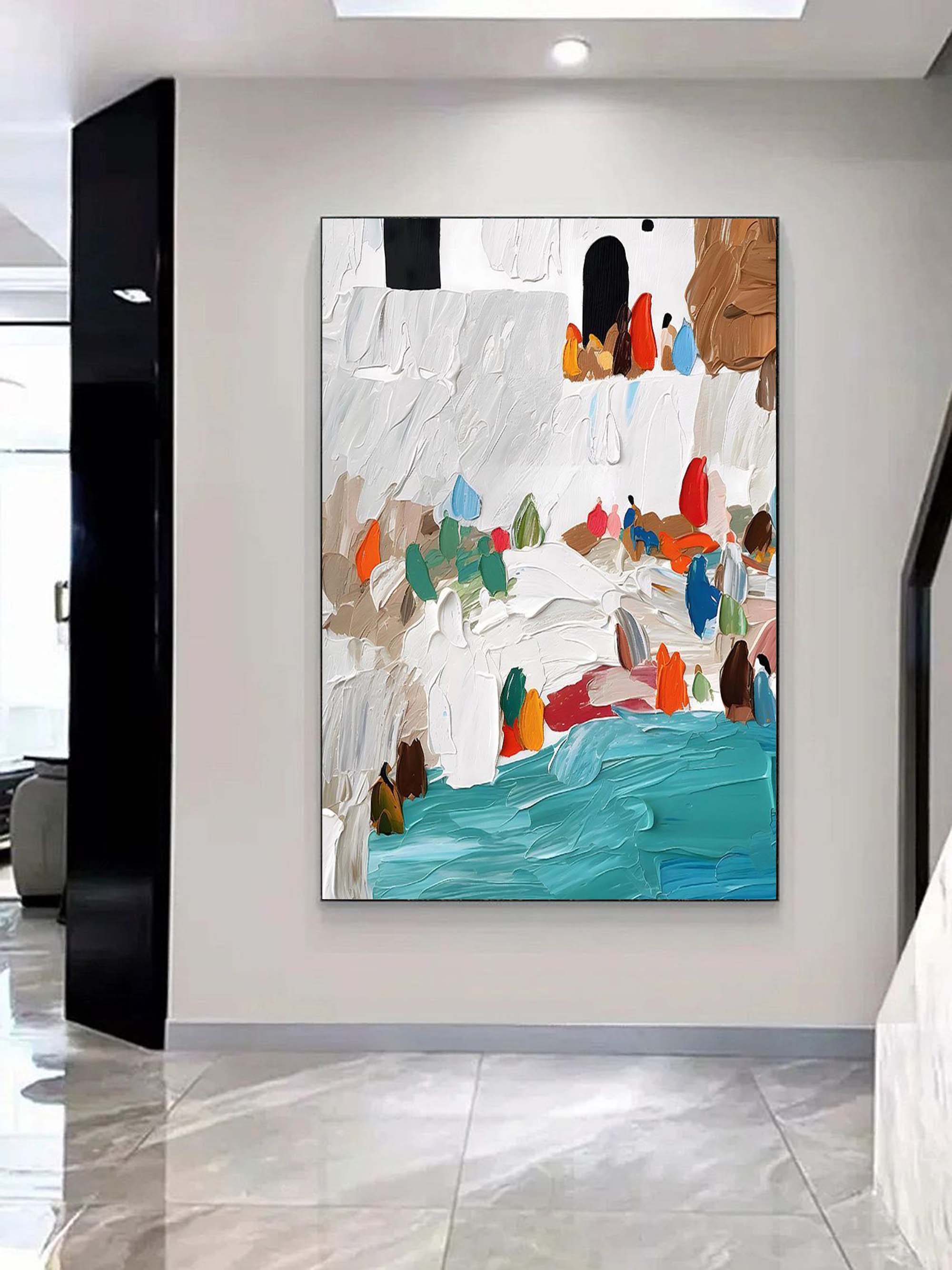 Mediterranean Coastal Village Impasto Painting