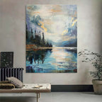 Lakeside Forest Landscape Impasto Painting