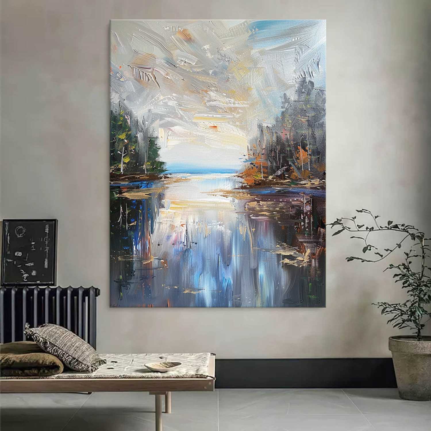 Impasto Lakescape Landscape Oil Painting