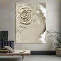 Wabi-Sabi 3D Textured Neutral Tone Rose Oil Painting
