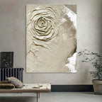 Wabi-Sabi 3D Textured Neutral Tone Rose Oil Painting