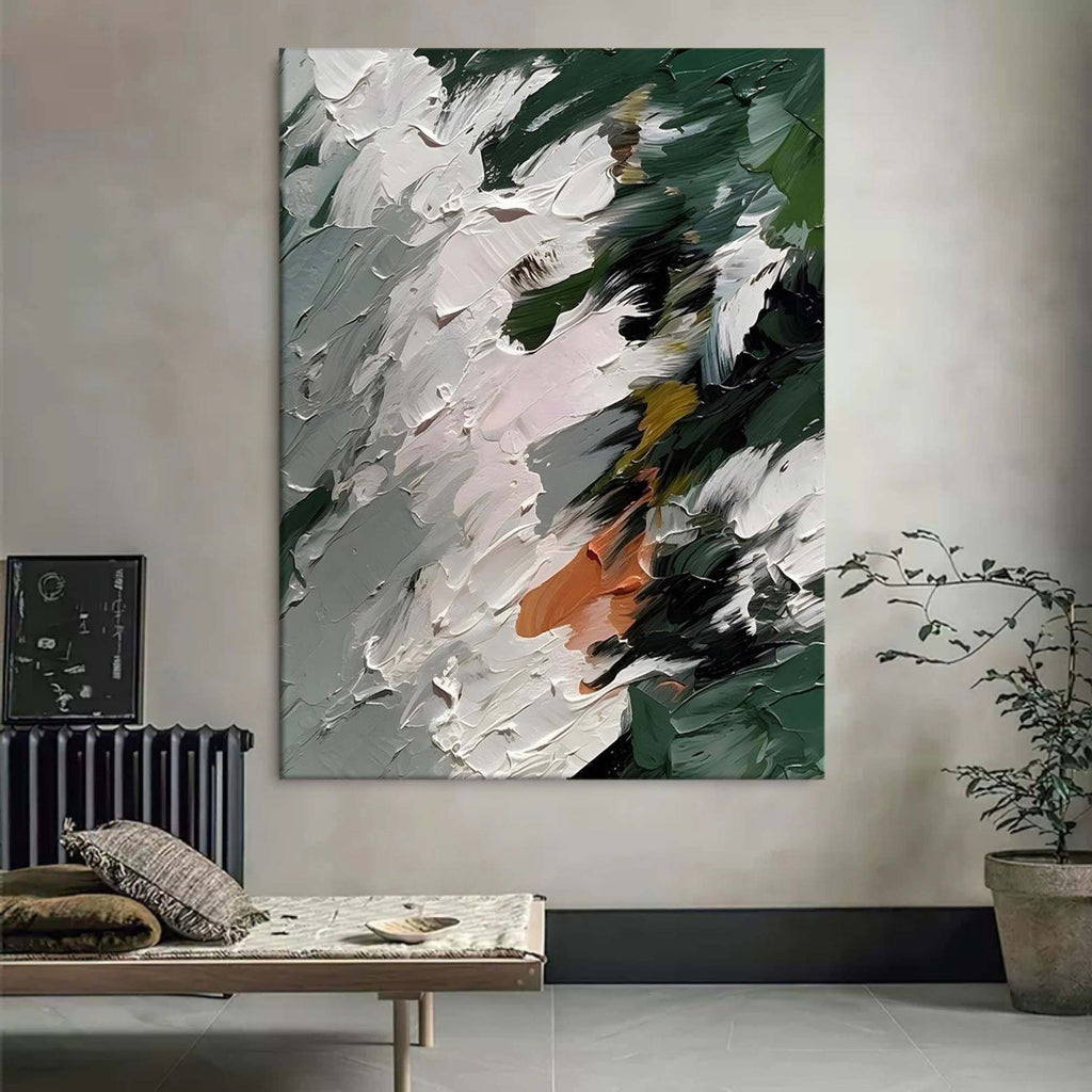 Colorful Dark Green Impasto Abstract Painting