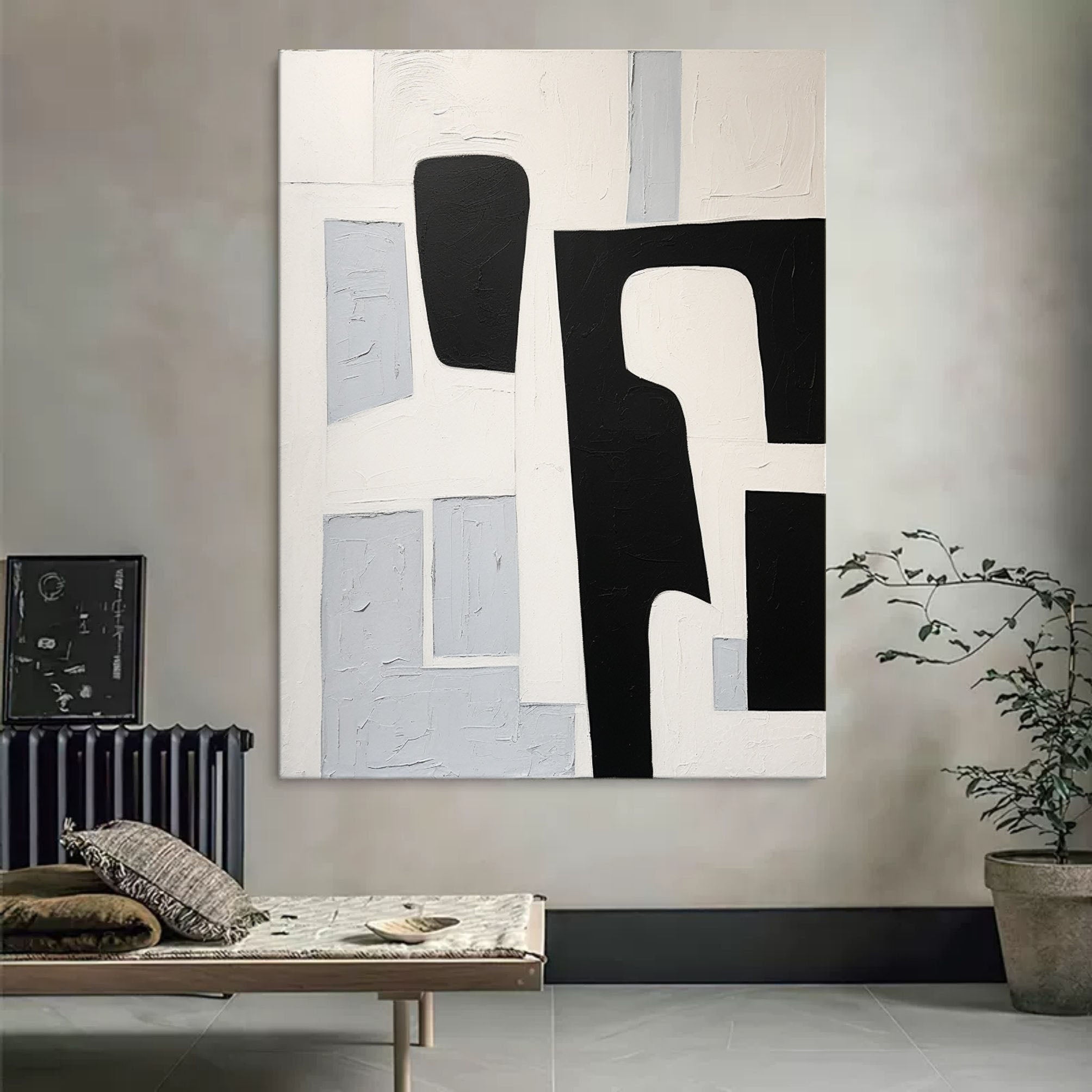 Textured Geometric Monochrome Abstract Painting