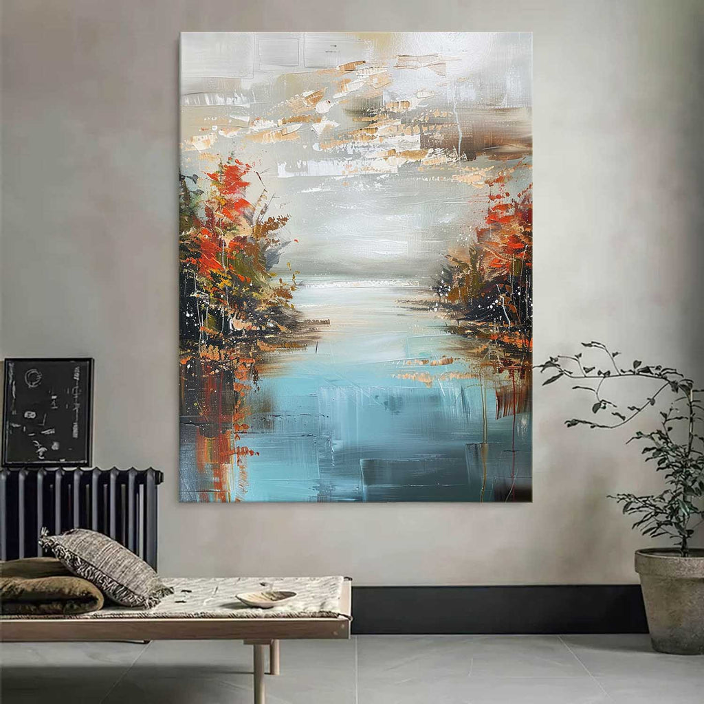Autumn Lakescape Impasto Landscape Oil Painting