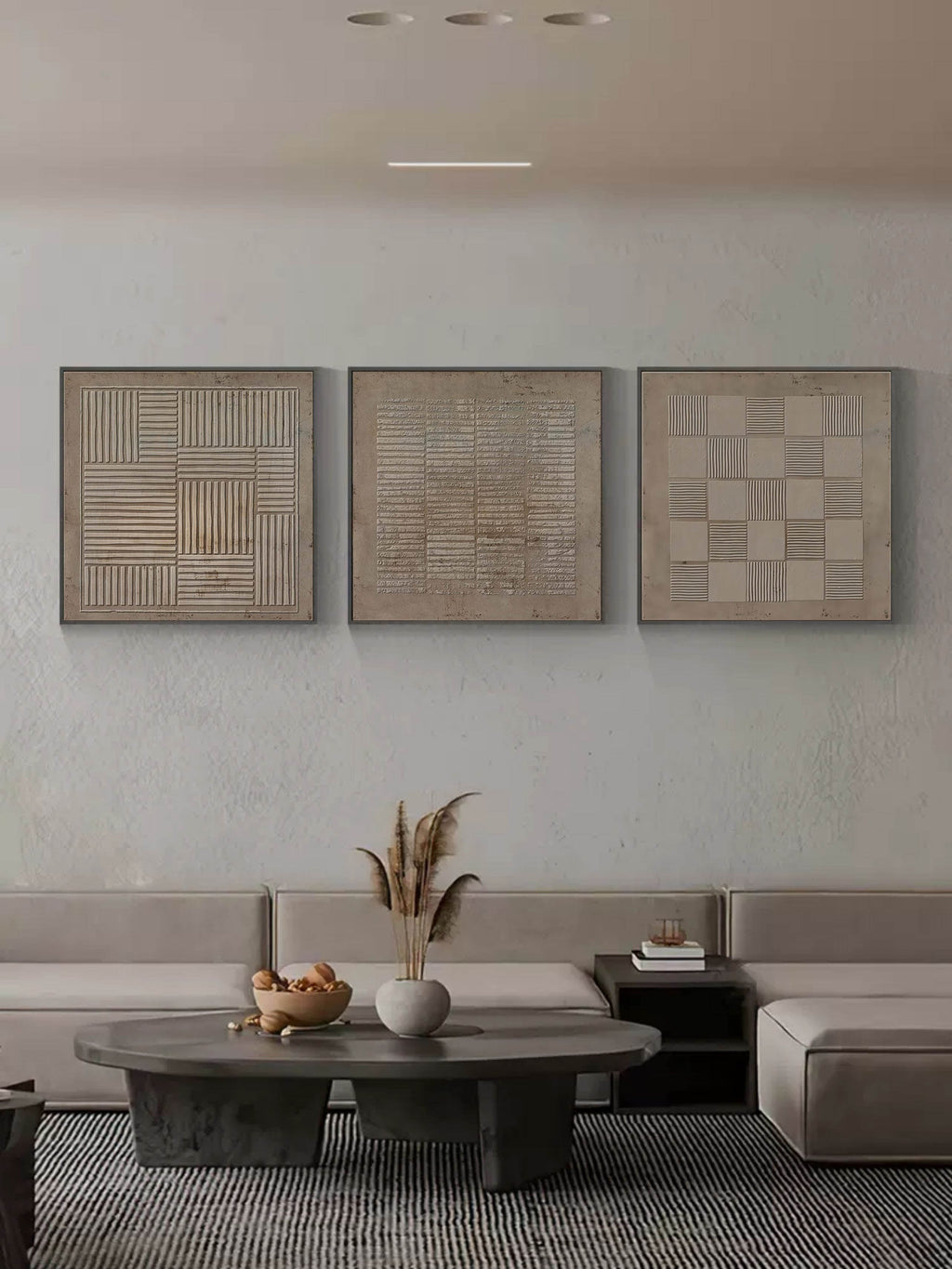 Wabi-Sabi Textured Triptych Wall Art Neutral