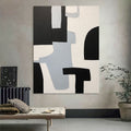 Minimalist White Grey Geometric Oil Painting