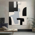 Minimalist White Grey Geometric Oil Painting