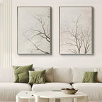 Set Of 2 Neutral Bare Tree Diptych Painting Textured