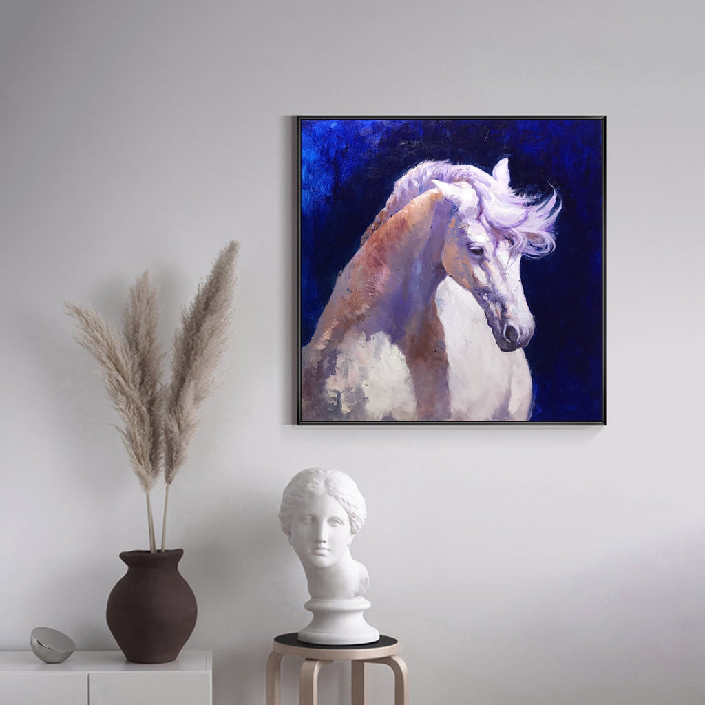 Lavender Mane White Horse Oil Painting