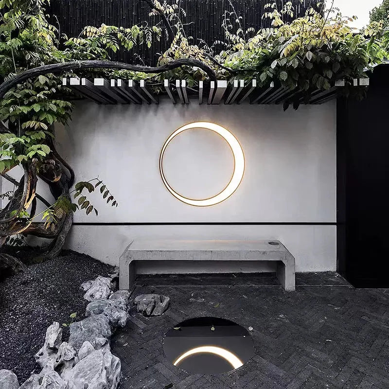 Ray Art Deco Ring Metal Lunar Glow Outdoor Wall Light