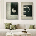 Tactile Two-Piece Geometric Oil Painting Black White