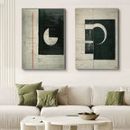 Tactile Two-Piece Geometric Oil Painting Black White