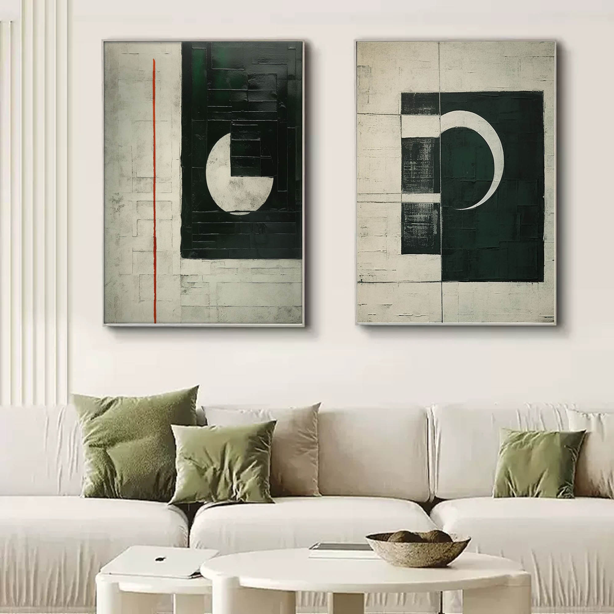 Tactile Two-Piece Geometric Oil Painting Black White