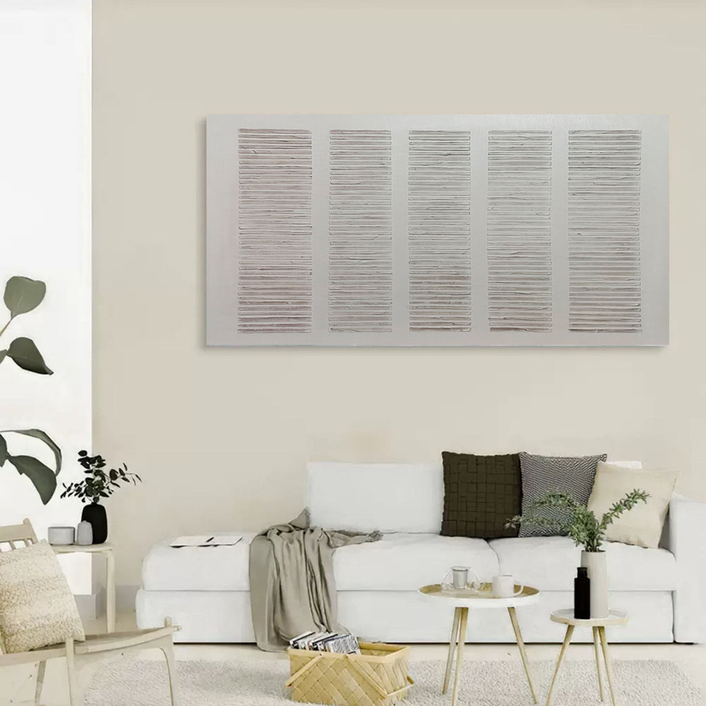 Textured Neutral Grid Relief Painting