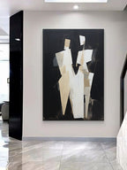 Cubist Style Couple Figure Oil Painting Black Beige