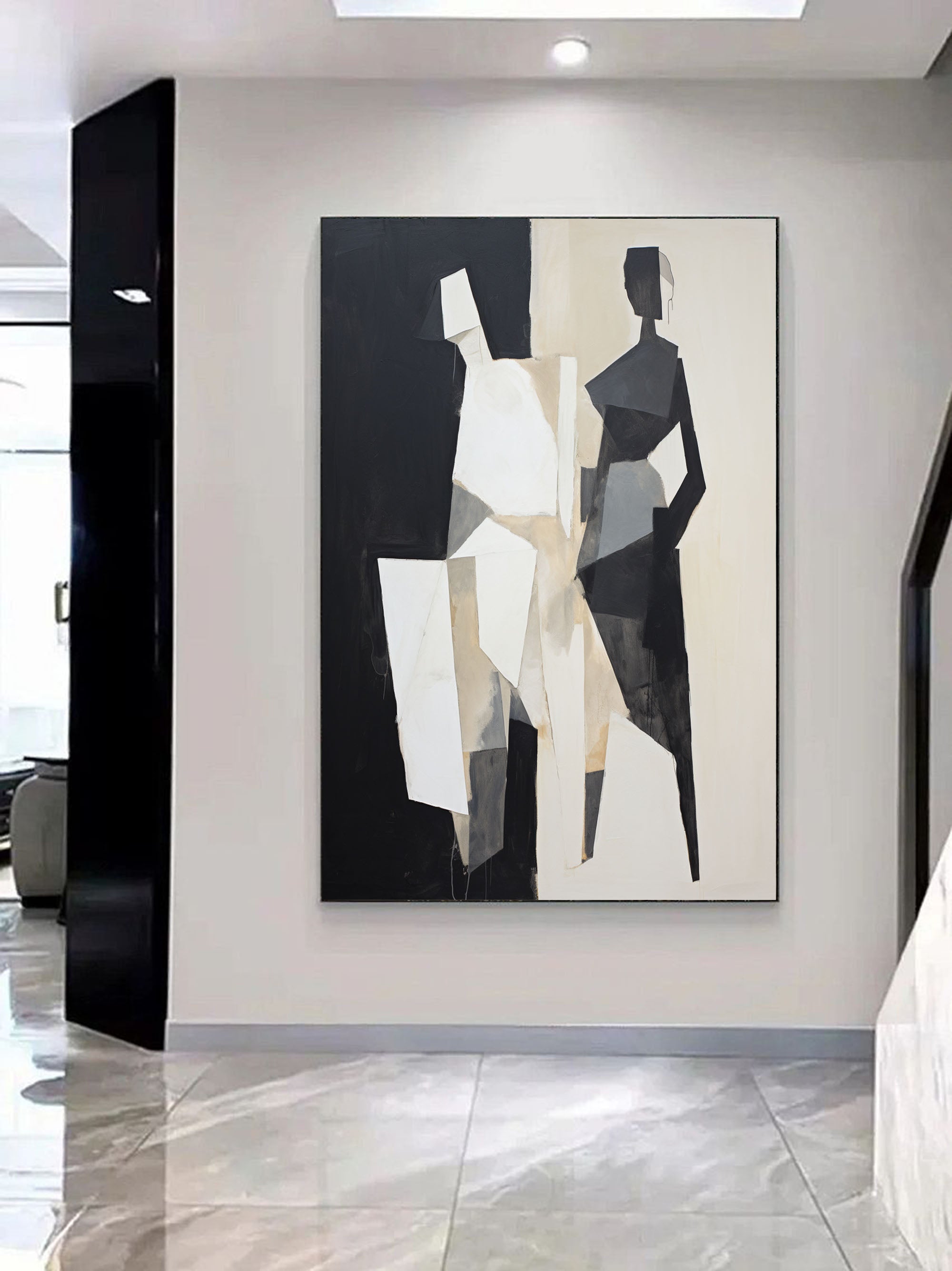 Geometric Figure Oil Painting Black White