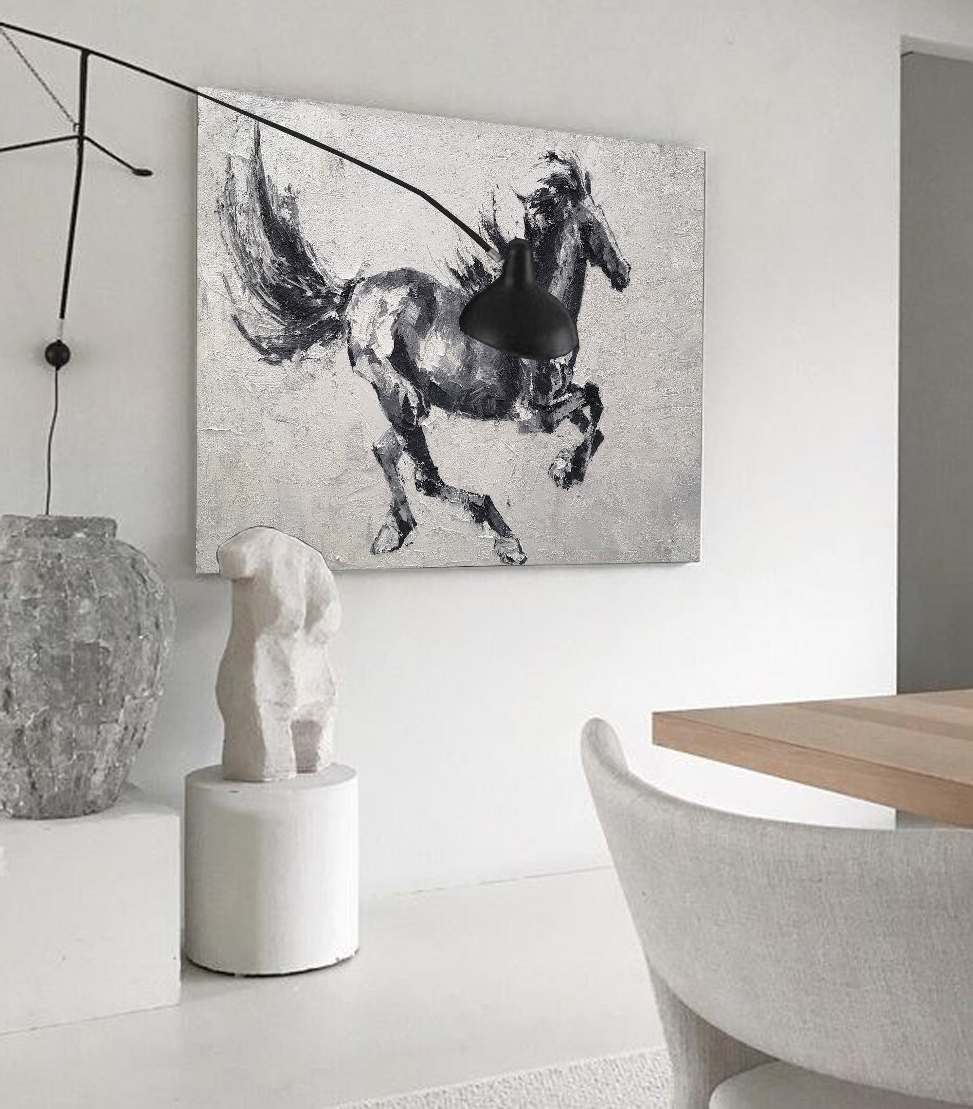 Monochrome Running Horse Oil Painting