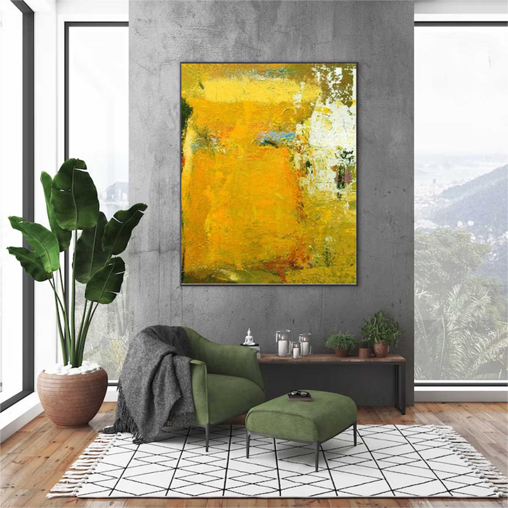 Vibrant Yellow Abstract Oil Painting Bold Impasto Texture