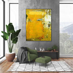 Vibrant Yellow Abstract Oil Painting Bold Impasto Texture
