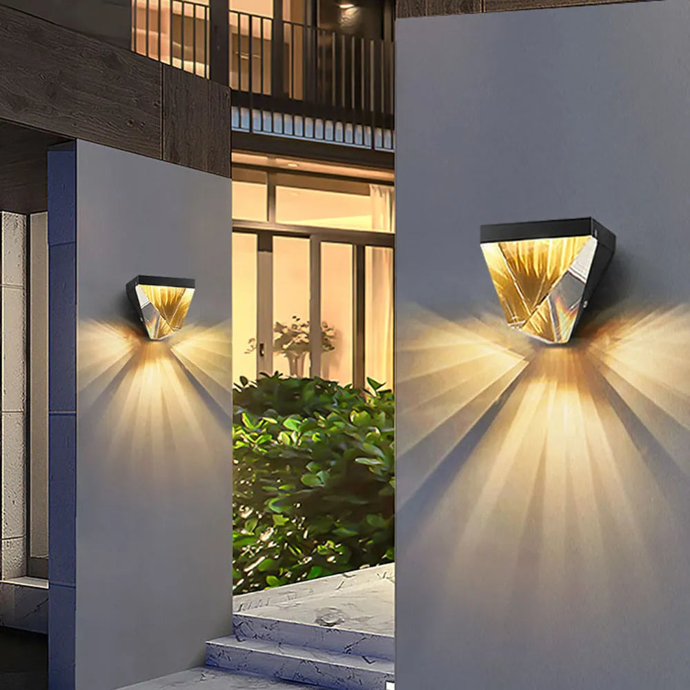 Laxor Waterproof Diamond Shape Metal/Crystal Outdoor Wall Lamp, Gold/Black