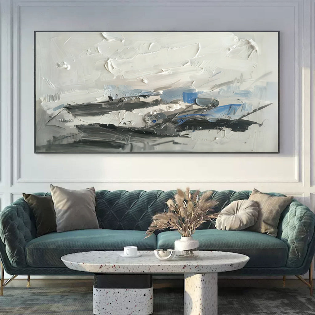 Plaster Art Texture White Blue Gray Impasto Abstract Landscape Painting