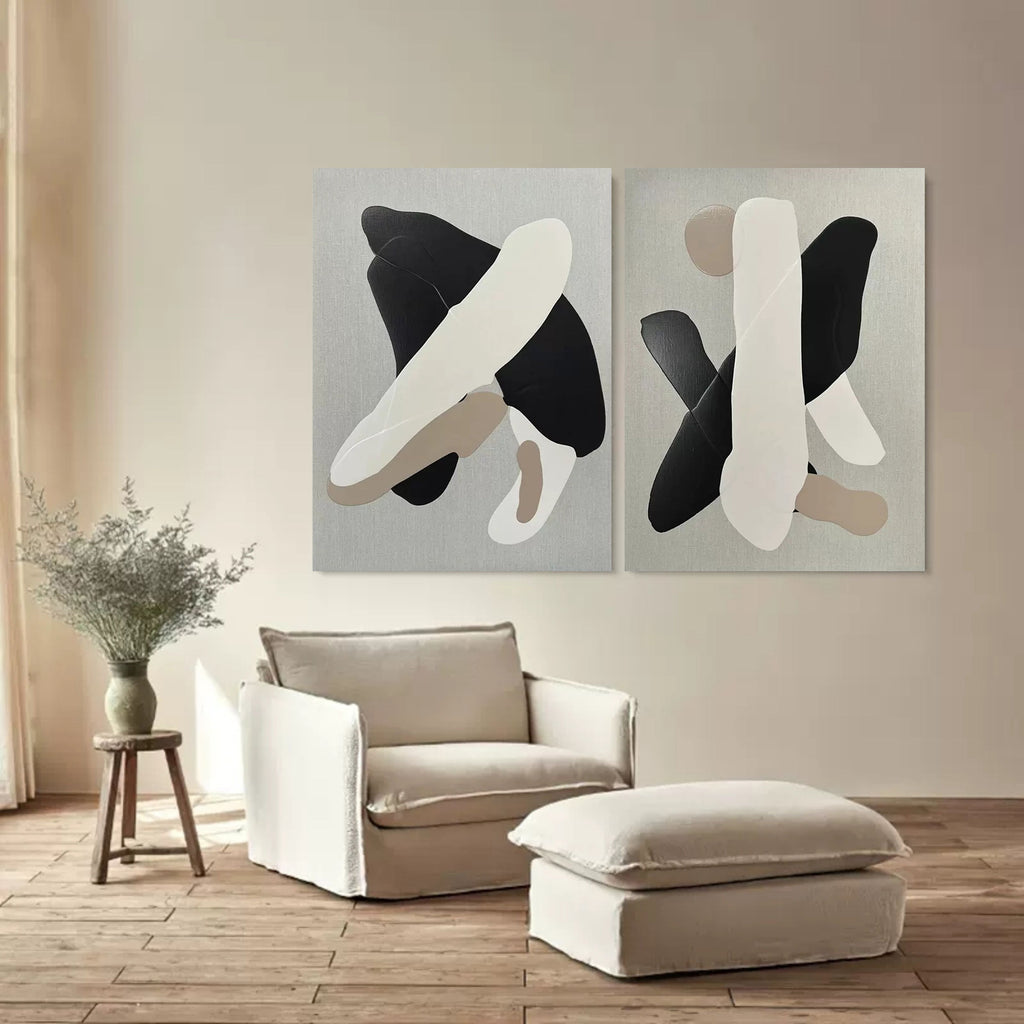 Abstract Neutral Organic Shape Diptych Wall Art