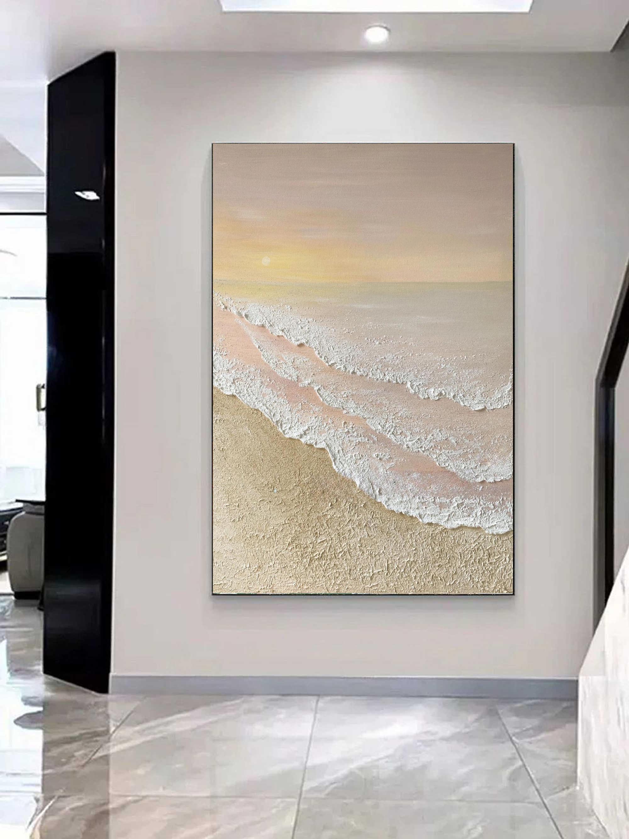 3D Textured Coastal Sunset Painting Minimalist Neutral Tone