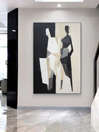 Geometric Figure Oil Painting Black White