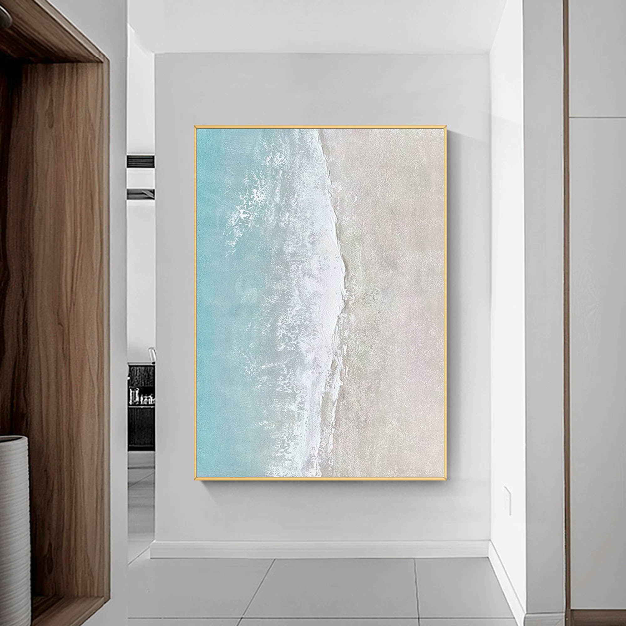 Textured Coastal Minimalist Art Turquoise Wave Sand