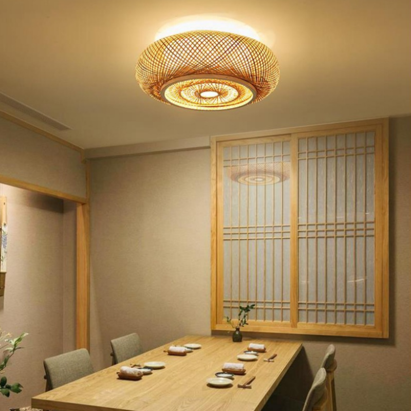 Muto Rattan Woven Rustic LED Flush Mount Ceiling Light